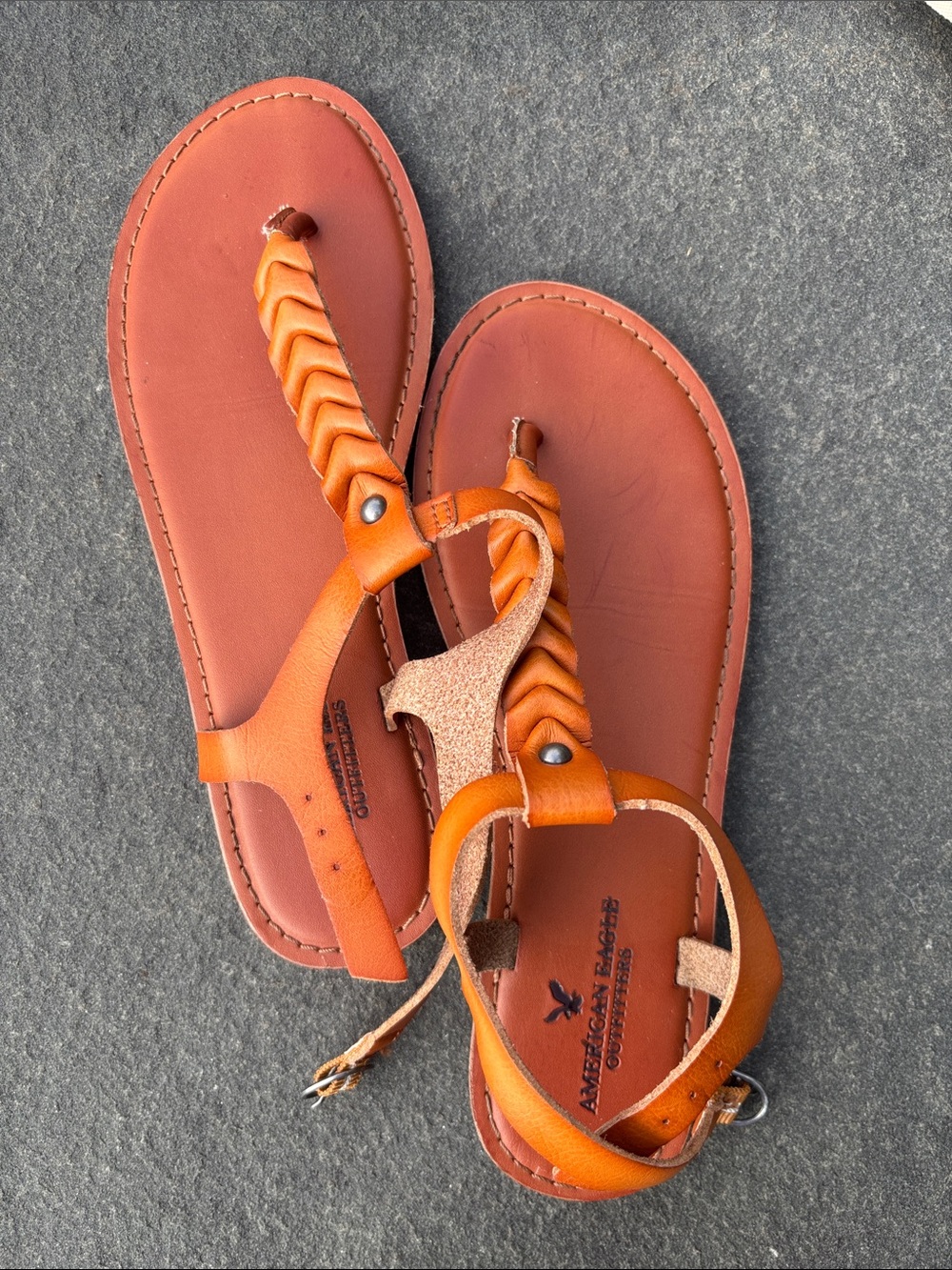 American Eagle Outfitters Brown/Orange Braided T-Strap Sandals